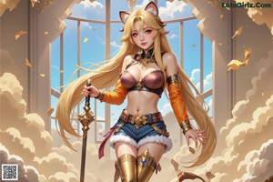 A woman in a white top and blue shorts posing for a picture.