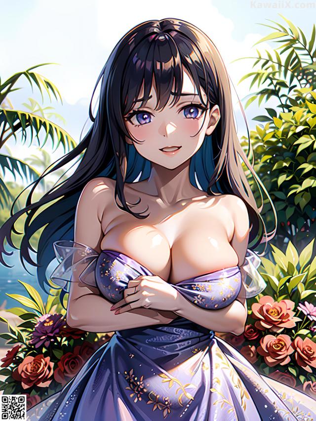 Hentai - 华彩繁花 Set 1 20230602 Part 12 No.fbd2c3 A woman in a purple dress standing in front of flowers.