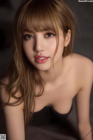 A woman in a red and white lingerie posing for a picture.