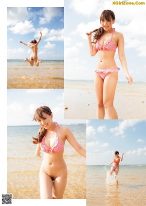 A naked woman standing in the water at the beach.