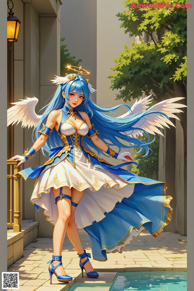 Hentai - Captivating Grace of the Cosmic Maiden Set.2 20250125 Part 14 No.96371d A woman in a blue and white dress with angel wings.