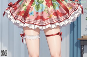 A woman in a red and white dress is posing for a picture.